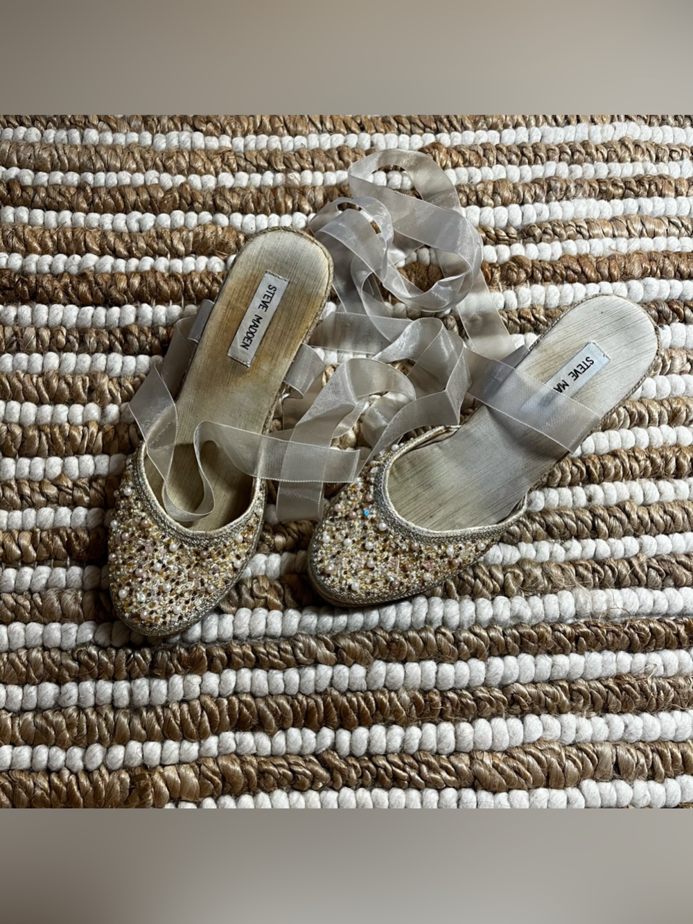 Y2K Steve Madden Gold Sequin Lace-Up wedges